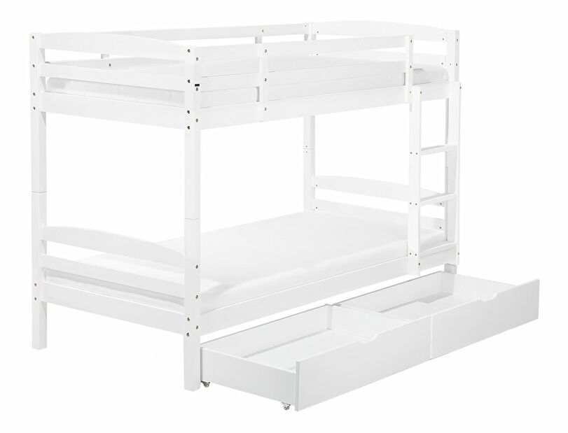 Poschodová posteľ 90 cm RESPOND (biela) (s roštom a úl. priestorom)