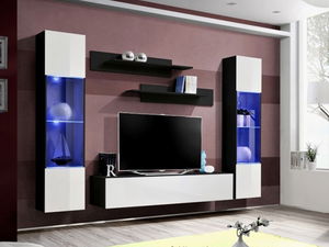 Obývacia stena Ferryhill 23 ZW FY A3 (s osvetlením) (čierna + lesk biely)