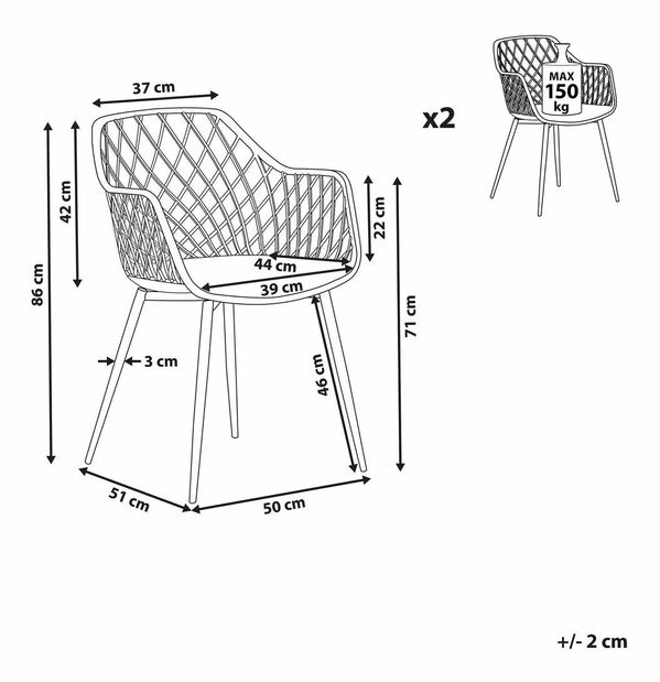 Set 2 ks. jedálenských stoličiek NASSUA (svetlosivá)