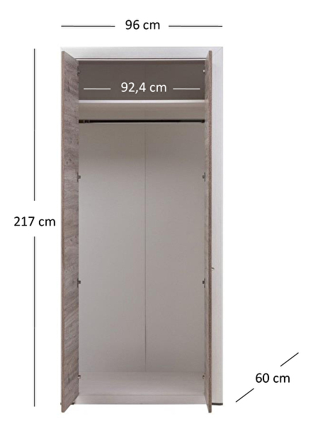 Šatníková skriňa ORONTES (krémová + dub ancona)