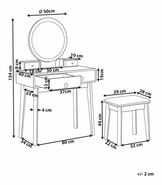 Masă de toaletă Fedro (gri) (cu iluminat LED)