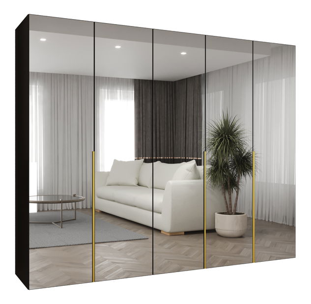 Šatníková skriňa 250 cm Alice 3 (čierna + zlatá)