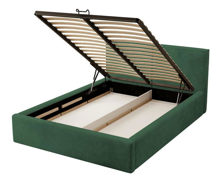 Franciaágy 140 cm Fatime (ágyráccsal) (tárolóhellyel) (sötétzöld + fekete)