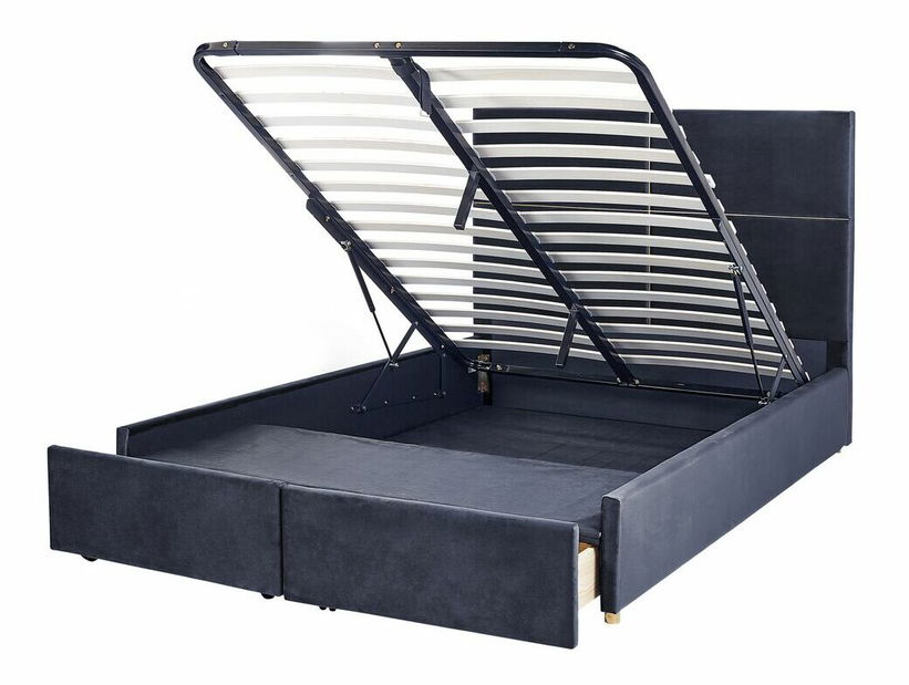 Manželská posteľ 140 cm Vissarion (čierna) (s roštom a úložným priestorom)