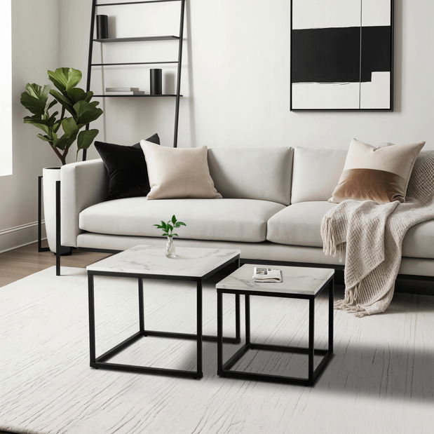 Dohányzóasztal szett (2 db.) Ocupa (fehér + fekete márvány) 