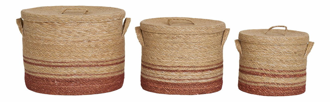 Set košara (3 kom.) Platno (prirodna + smeđe)
