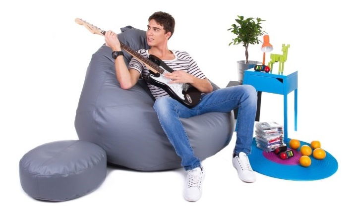 Fotoliu puf cu taburete Pară XXXL (gri)