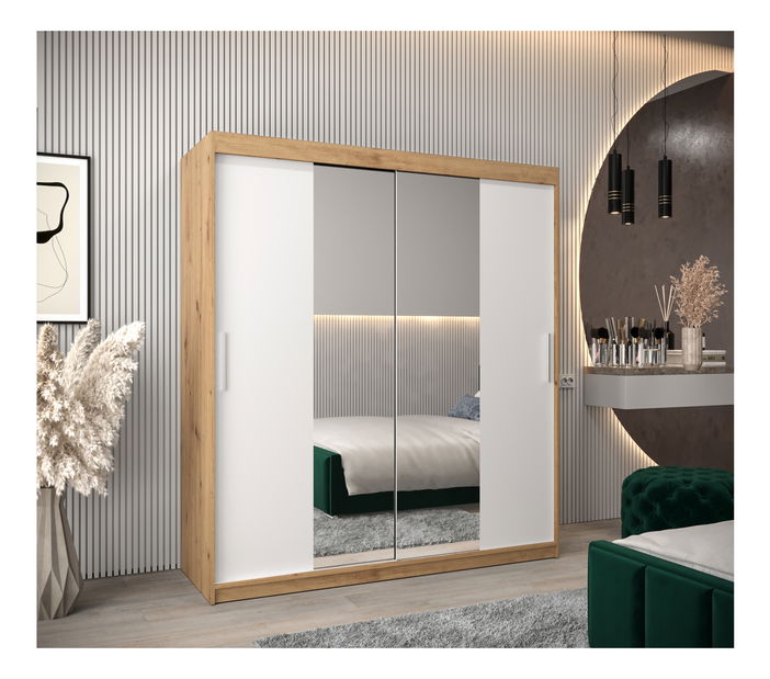 Ruhásszekrény 180 cm Toki 1 (artisan tölgy + matt fehér)