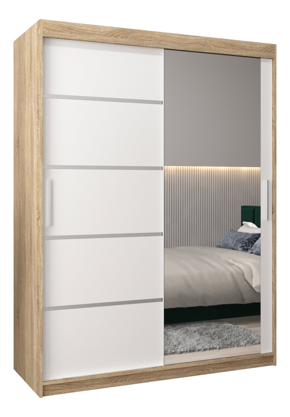 Šatníková skriňa 180 cm so zrkadlom Verika 2 180 (dub sonoma + biela)