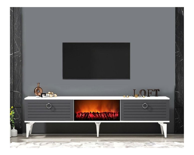 TV stolić/ormarić s kaminom Sulotu 2 (bijela + antracit)