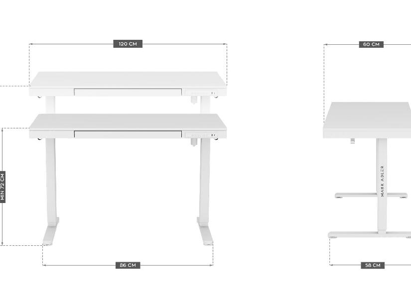 Elektricky nastaviteľný PC stolík Legend 8.2 (biela)