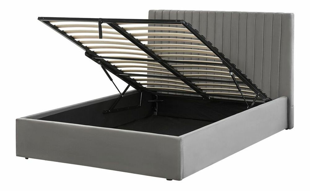 Manželská posteľ 140 cm Vakarine (sivá) (s roštom a úložným priestorom)
