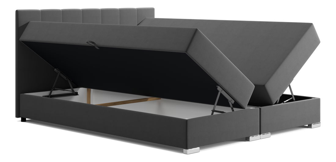 Pat matrimonial Metoe 140 cm 180 cm (gri închis) (cu arcuri bonell și sp. depozitare)