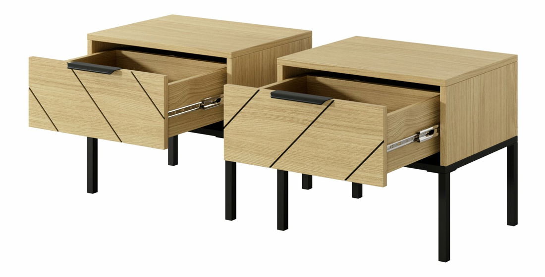 Set 2 kom. noćnih stolića Versaccio D (hrast scandi + crna)