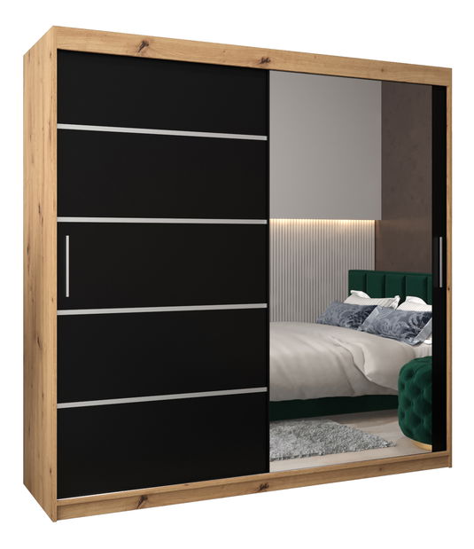 Ruhásszekrény 250 cm tükörrel Verika 2 250 (artisan tölgy + fekete)