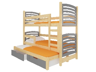 Dječji krevet na kat 180x75 cm Stanislava (s podnicom i madracem) (bor + siva)
