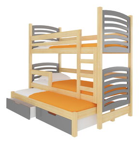 Emeletes gyerekágy  180x75 cm Stanislava (ágyráccsal és matraccal) (fenyő + szürke)