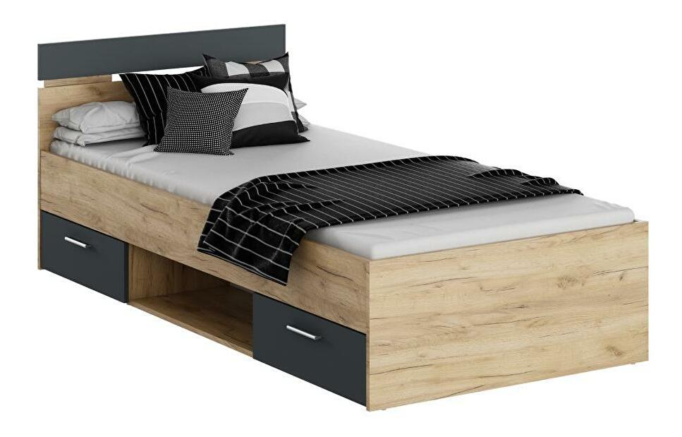 Jednostruki krevet 90 cm Michigin (hrast artisan + grafit) (s prostorom za odlaganje)