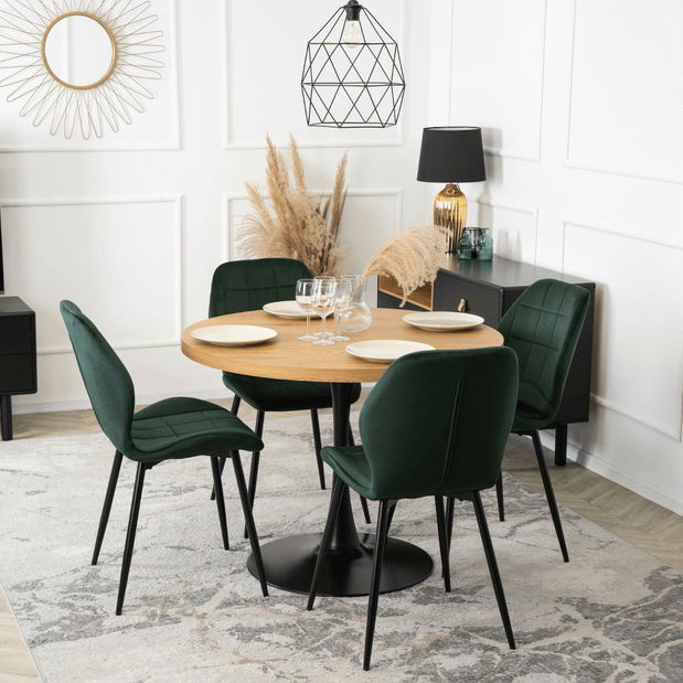 Jedálenský set Lomeli (dub zlatý + čierna + zelená) (pre 4 osoby)