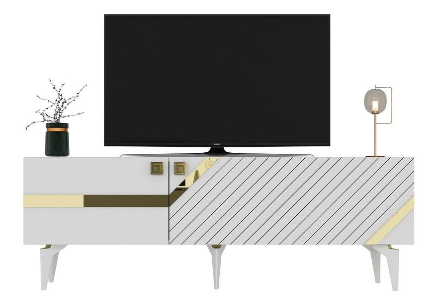 TV asztal/szekrény Tabivo (fehér + arany) 