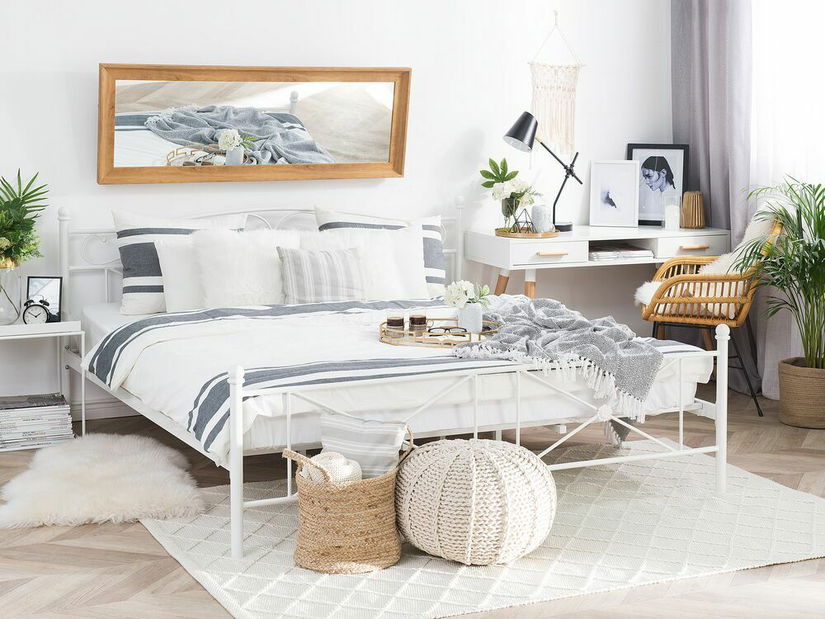 Manželská posteľ 140 cm RANDEZ (kov) (biela) (s roštom)