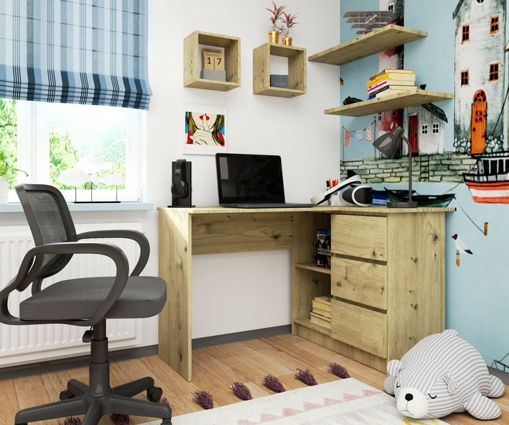 Rohový PC stolík Bodhi (dub artisan) (P)