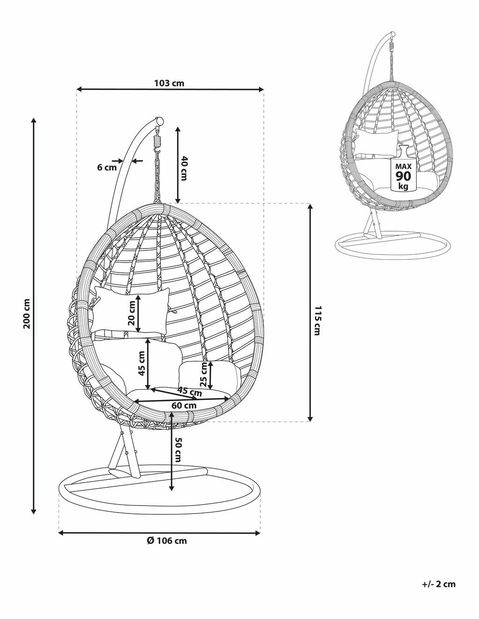 Závesné kreslo so stojanom FENI (kov) (biela)
