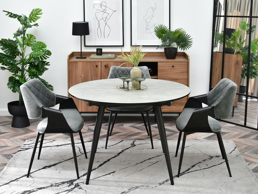 Blagovaonski stol Nebula (sivi mramor + crna)