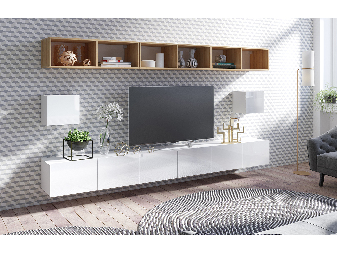 Mobilier living Calabria C34 WHITE (Alb + Stejar auriu) (fără iluminat)