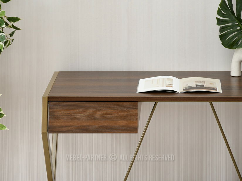 PC stolík Desiguo (orech + zlatá)