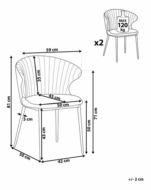 Set 2 buc. scaune pentru sufragerie AUGLI (stofă) (galben)