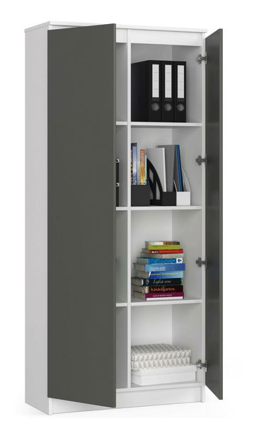 Dulap cu rafturi Rainer II (alb + gri)