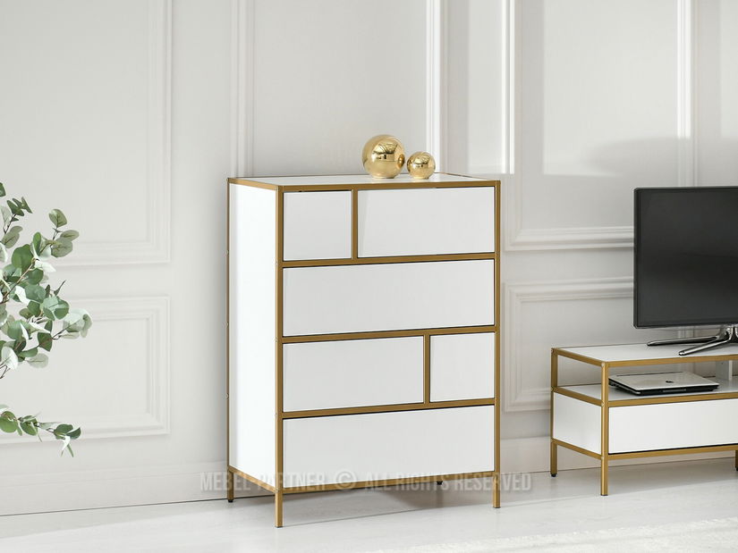 Komoda Soren Kom (bijelo drvo + zlatna)