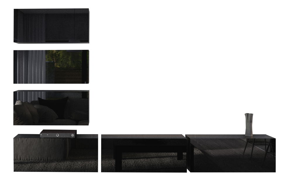 Obývacia stena Begonia (čierna + čierny lesk)