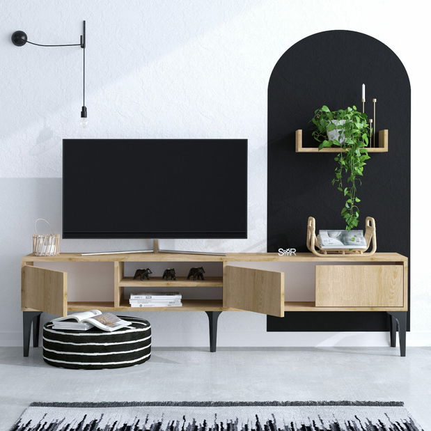 Obývacia stena Aliex 9 (Dub safírový + Čierna)