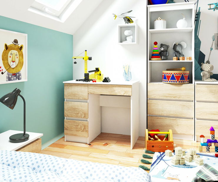 Masă PC Benicio II (Alb + stejar sonoma) (S)