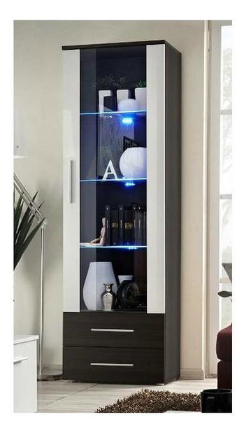 Vitrína Nelia 23 EMEMWH N1 (s osvetlením) (wenge + lesk biely)