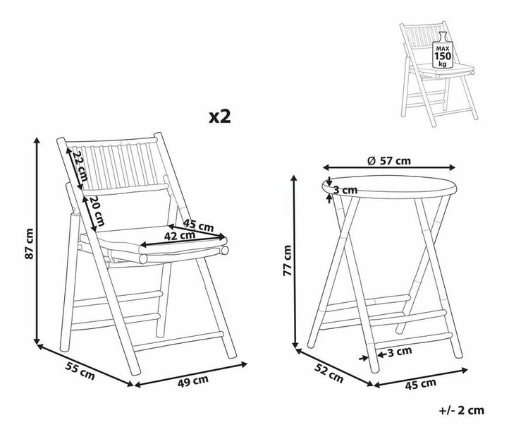 Ansamblu mobilier balcon Sante (lemn deschis) 