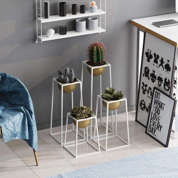 Dekoratívny stojan na kvety Gwion (biela + zlatá)