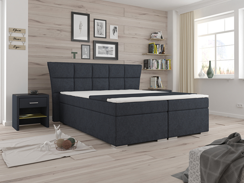 Manželská posteľ Boxspring 160 cm Warren (s matracmi) (čierna)