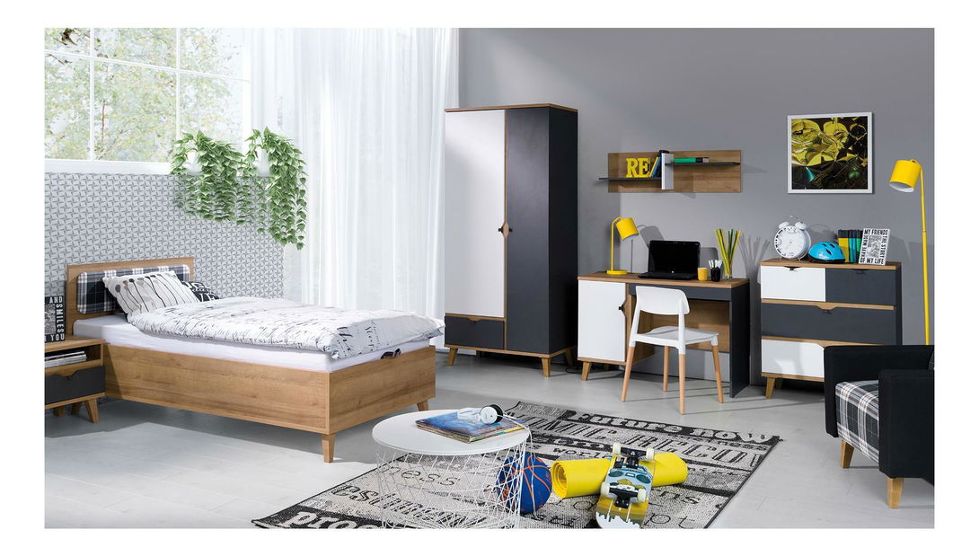 Camera de studenți Mimone 1 (stejar auriu + alb mat + grafit)