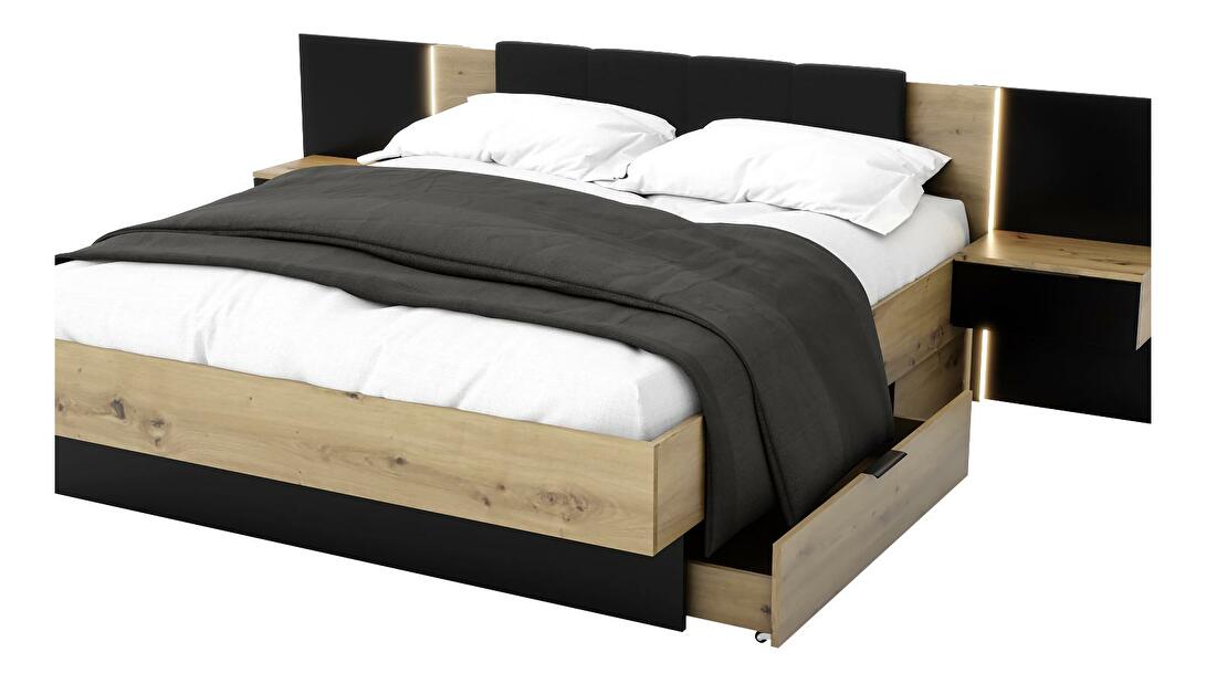 Bračni krevet 160 cm Lewell (s uzglavljem) (s prostorom za odlaganje) (hrast artisan + crna)