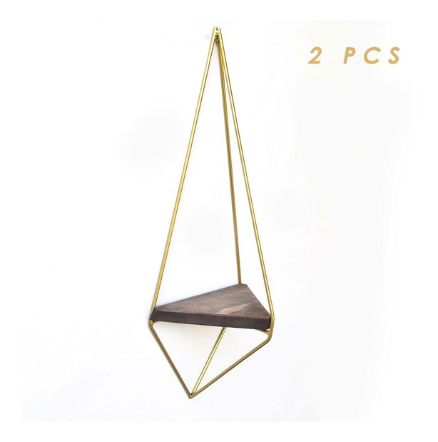 Dekoratívna nástenná polica Duvelo 9 (orech + zlatá) 