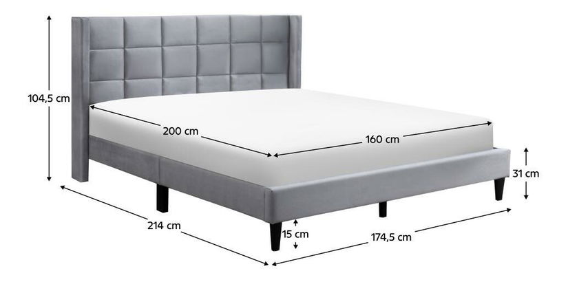 Bračni krevet 160x200 cm Baletto (siva Velvet tkanina)