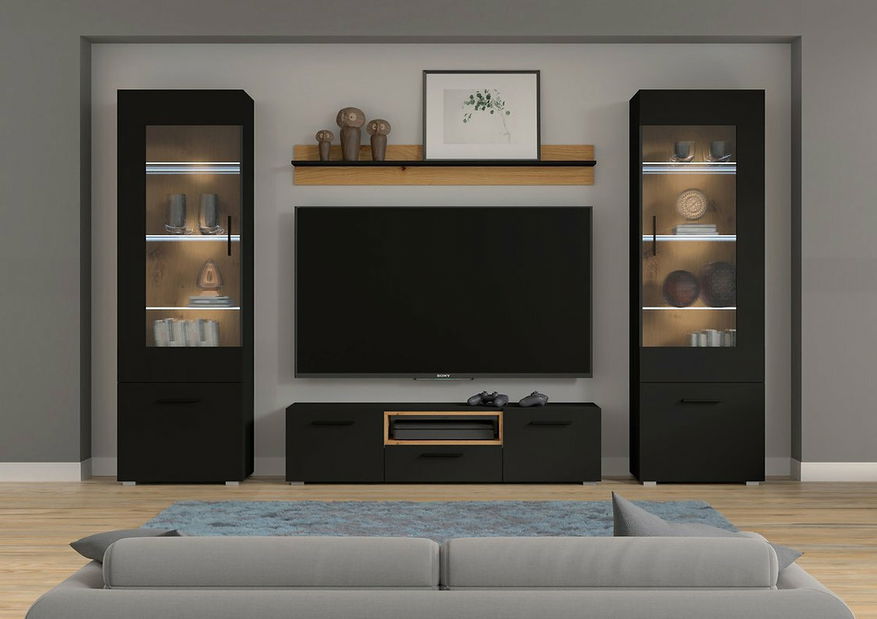Mobilier living Akita C (Negru + Stejar artisan)