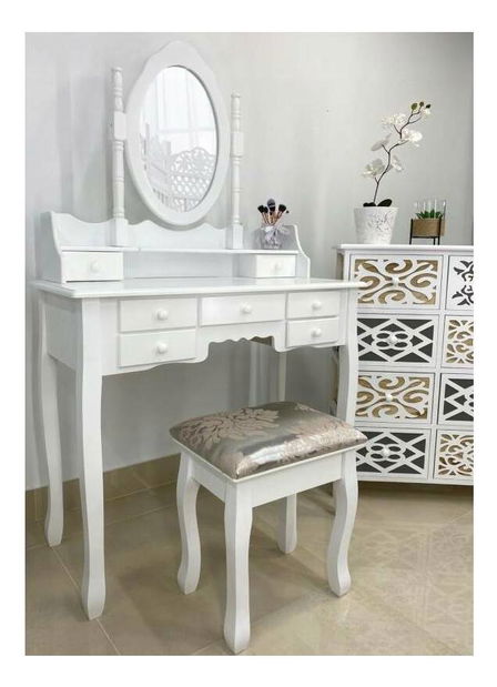 Toaletni stolić s tabureom Pompadour (bijela)