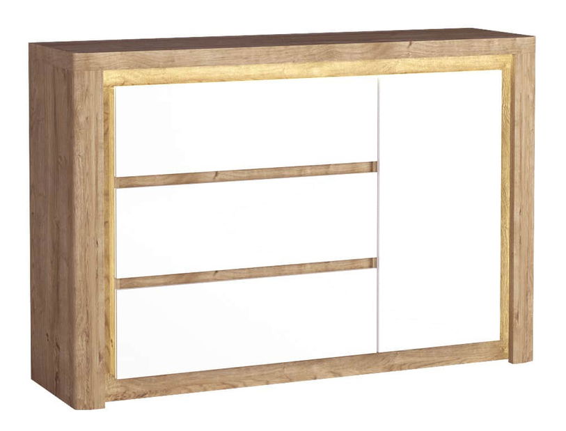 Comodă Livia 15 (Stejar ribbeck + Alb lucios)