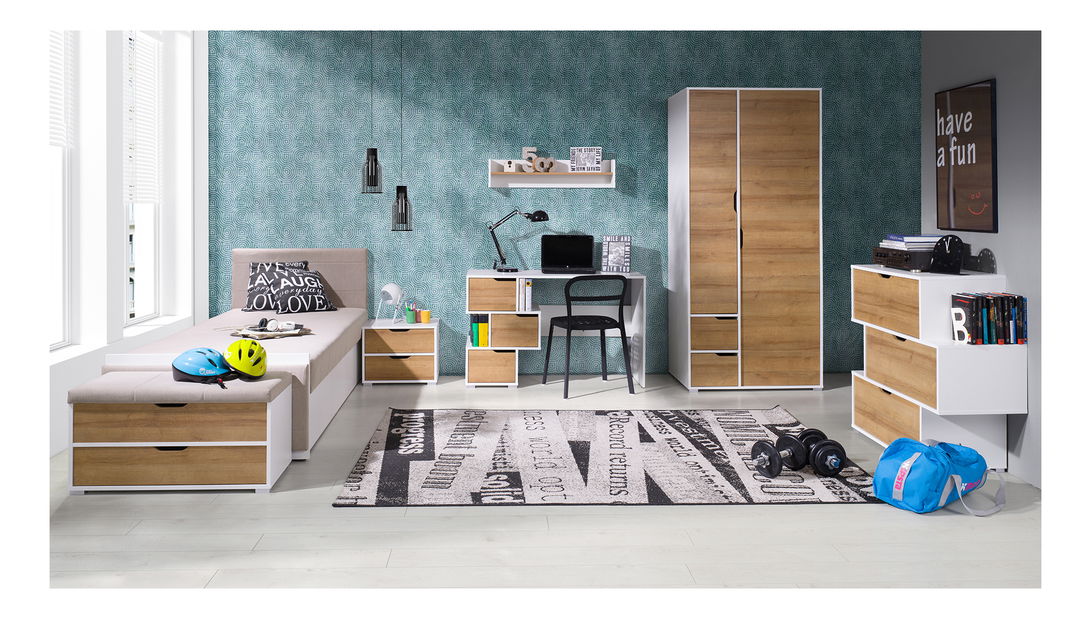 Ruhásszekrény Iweta SZ2D (matt fehér + arany tölgy)