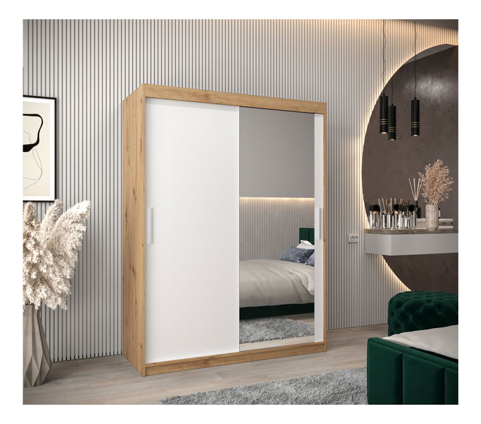 Ruhásszekrény 150 cm Toki 2 (artisan tölgy + matt fehér)