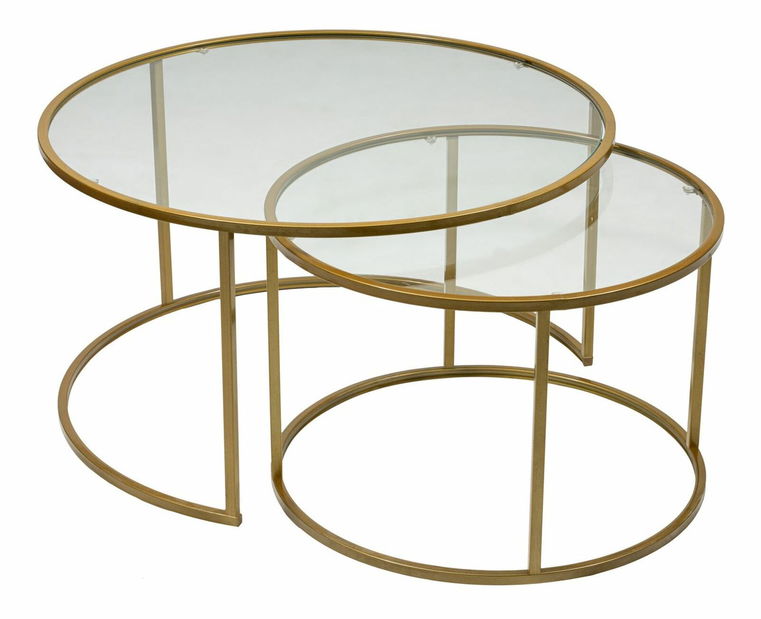 Set konferenčných stolíkov Belende (zlatá + sklo)